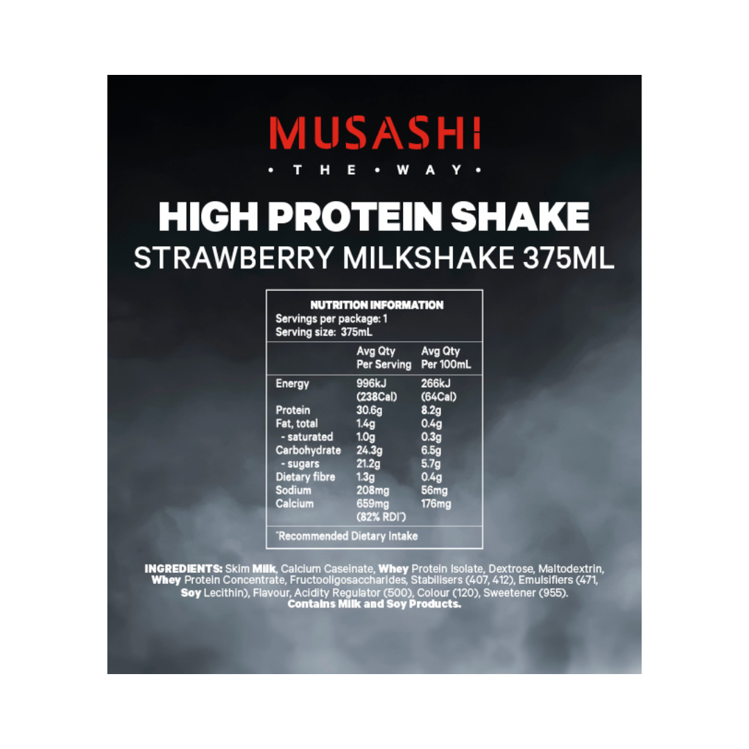 Musashi High Protein Shake 375ml Strawberry - 6 Pack
