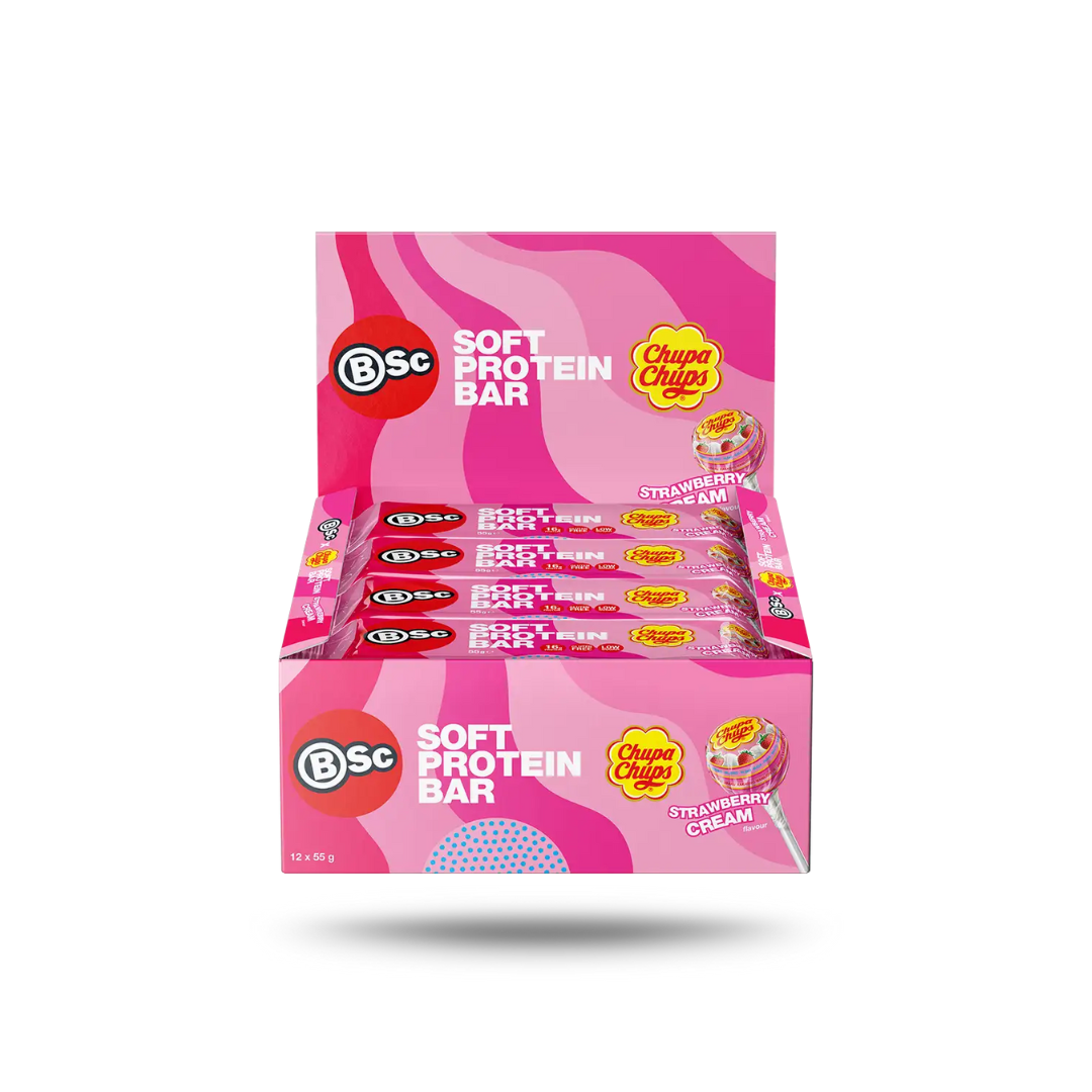 BSc x Chupa Chup Soft Protein Bar 55g Strawberry Cream - 12pack