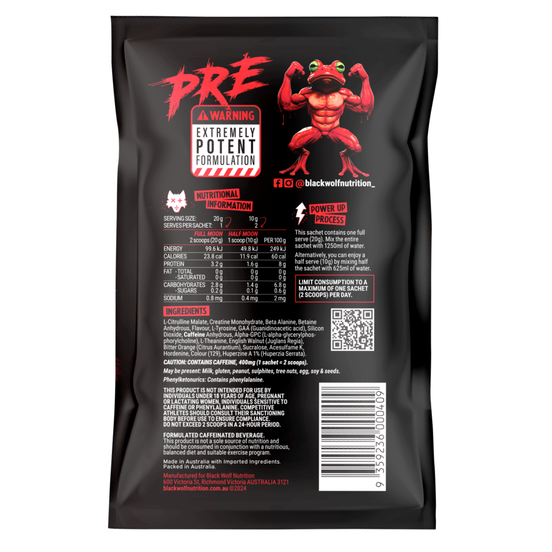 Black Wolf Nutrition Pre Sachet 20g Red Frog - 10 Pack