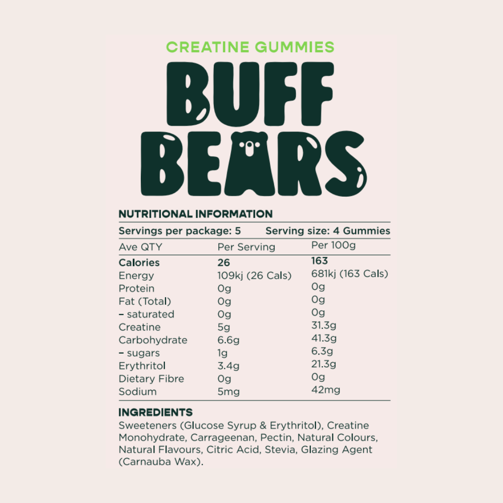BUFF BEARS Creatine Gummies 80g Crisp Apple - 8 pack