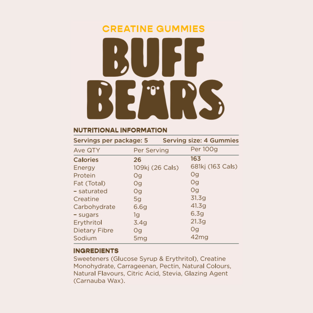 BUFF BEARS Creatine Gummies 80g Passionfruit - 8 pack