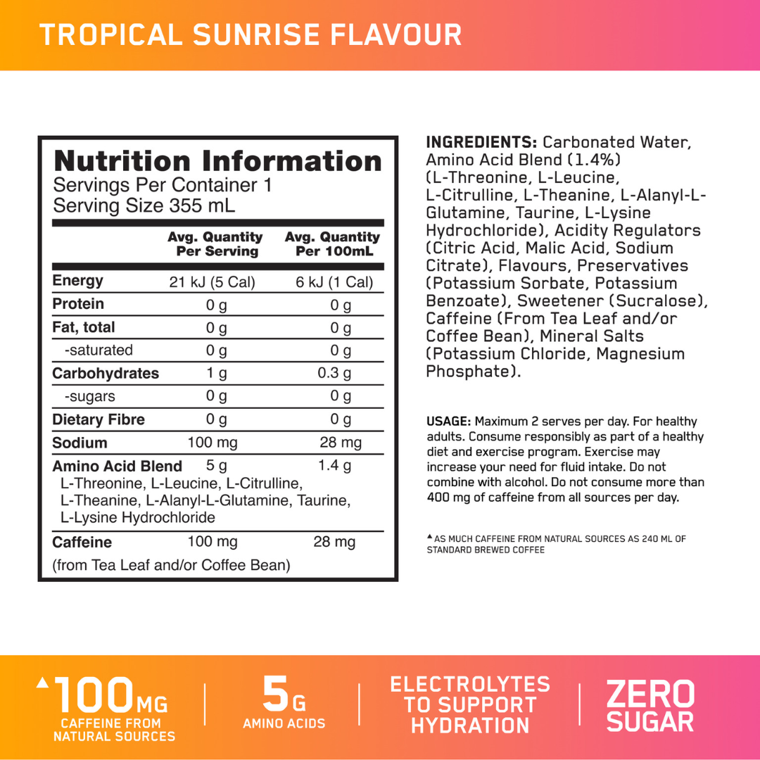 ON Amino Energy Sparkling 355ml Tropical Sunrise - 12 Pack