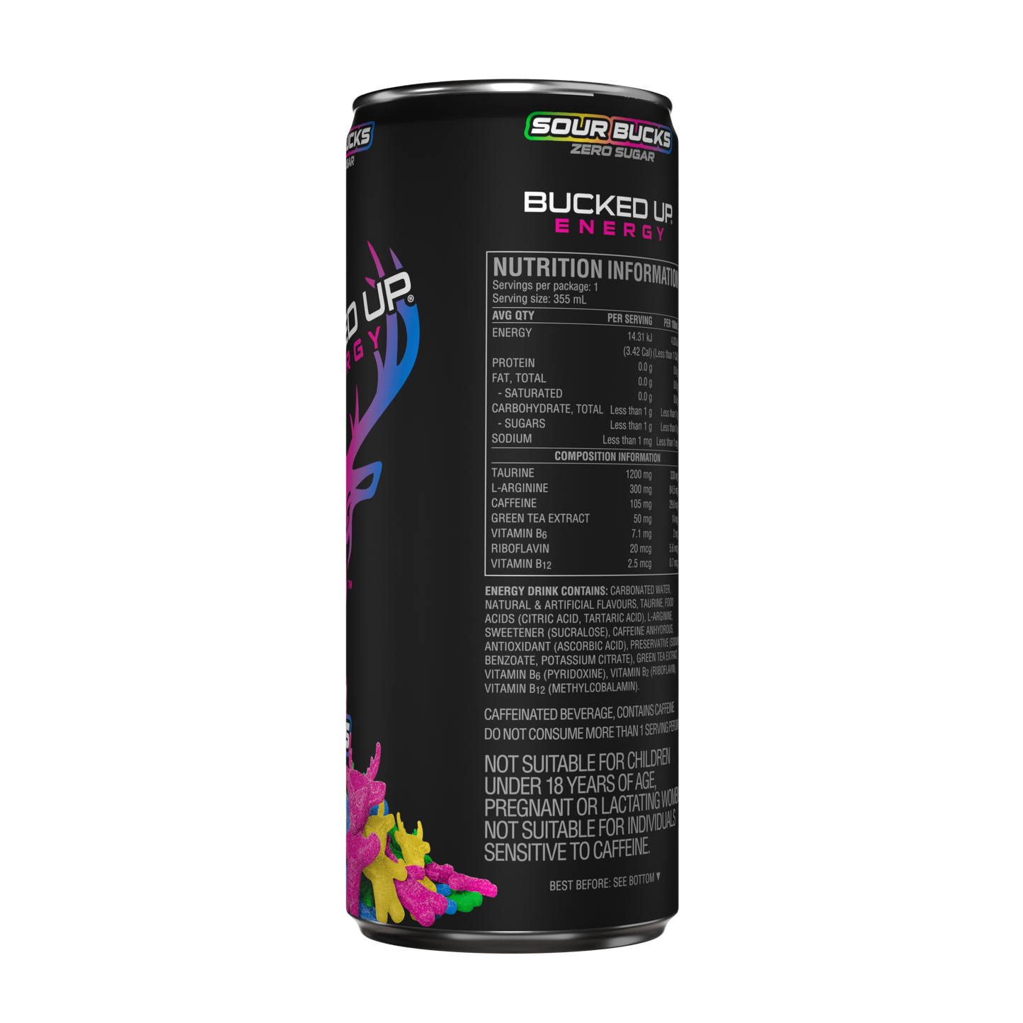 Bucked Up Energy Drink 355ml Sour Bucks - 12 Pack