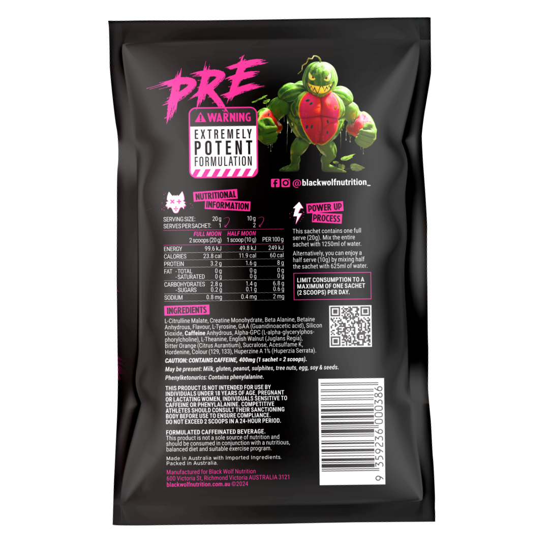 Black Wolf Nutrition Pre Sachet 20g Sour Watermelon - 10 Pack