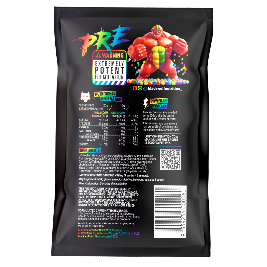 Black Wolf Nutrition Pre Sachet 20g Skattered - 10 Pack