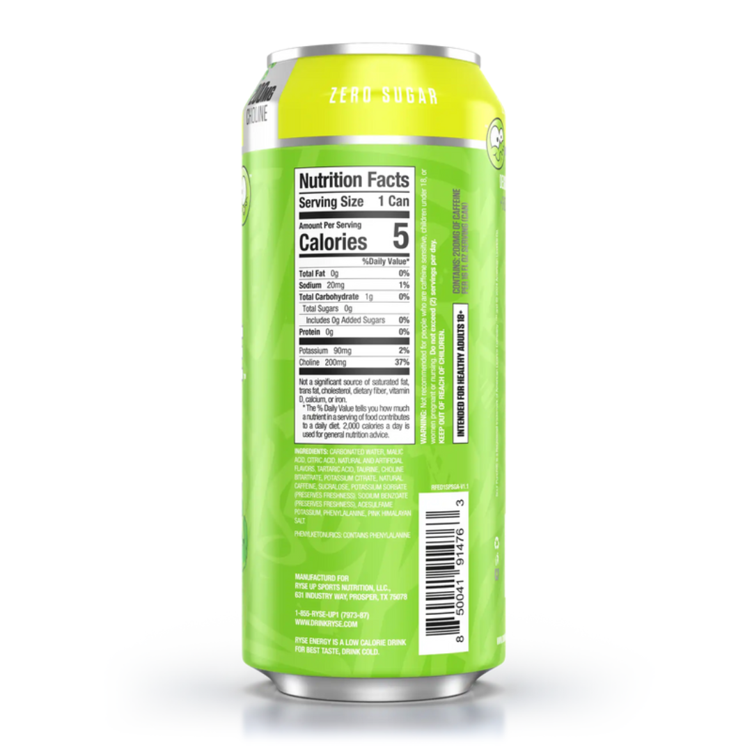 RYSE Fuel Energy Drink 473ml Sour Punch Green Apple - 12 pack