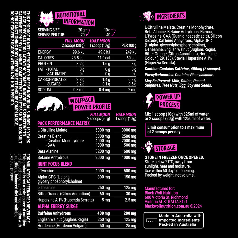 Black Wolf Nutrition Pre-Workout 40 Serve Sour Watermelon