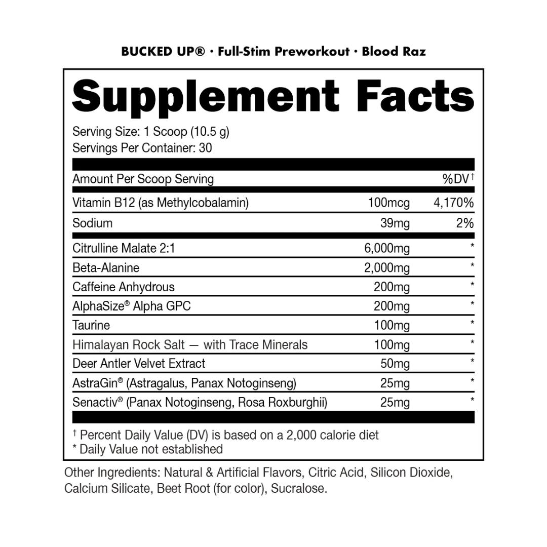BUCKED UP Pre Workout 30 Serve Blood Raz