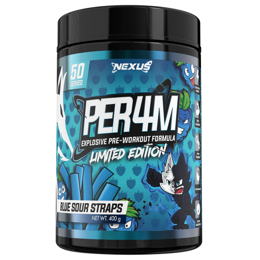 NEXUS Perf4m Pre Workout 50 serve Blue Sour Straps