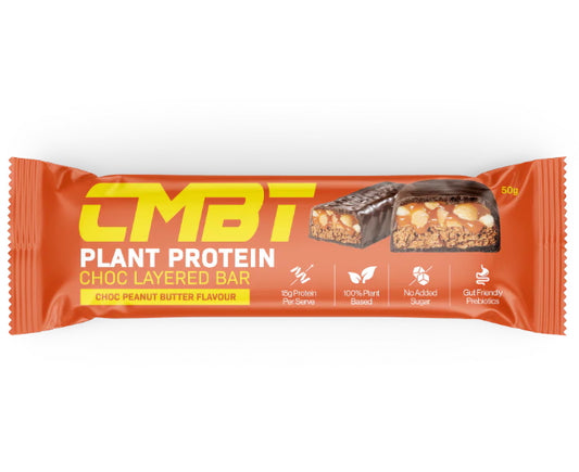 CMBT plant protein choc layered 50g bar choc peanut butter 12 pack