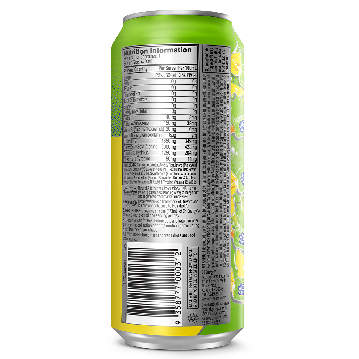 C4 Carbonated RTD 473ml Jolly Rancher Green Apple - 12 Pack