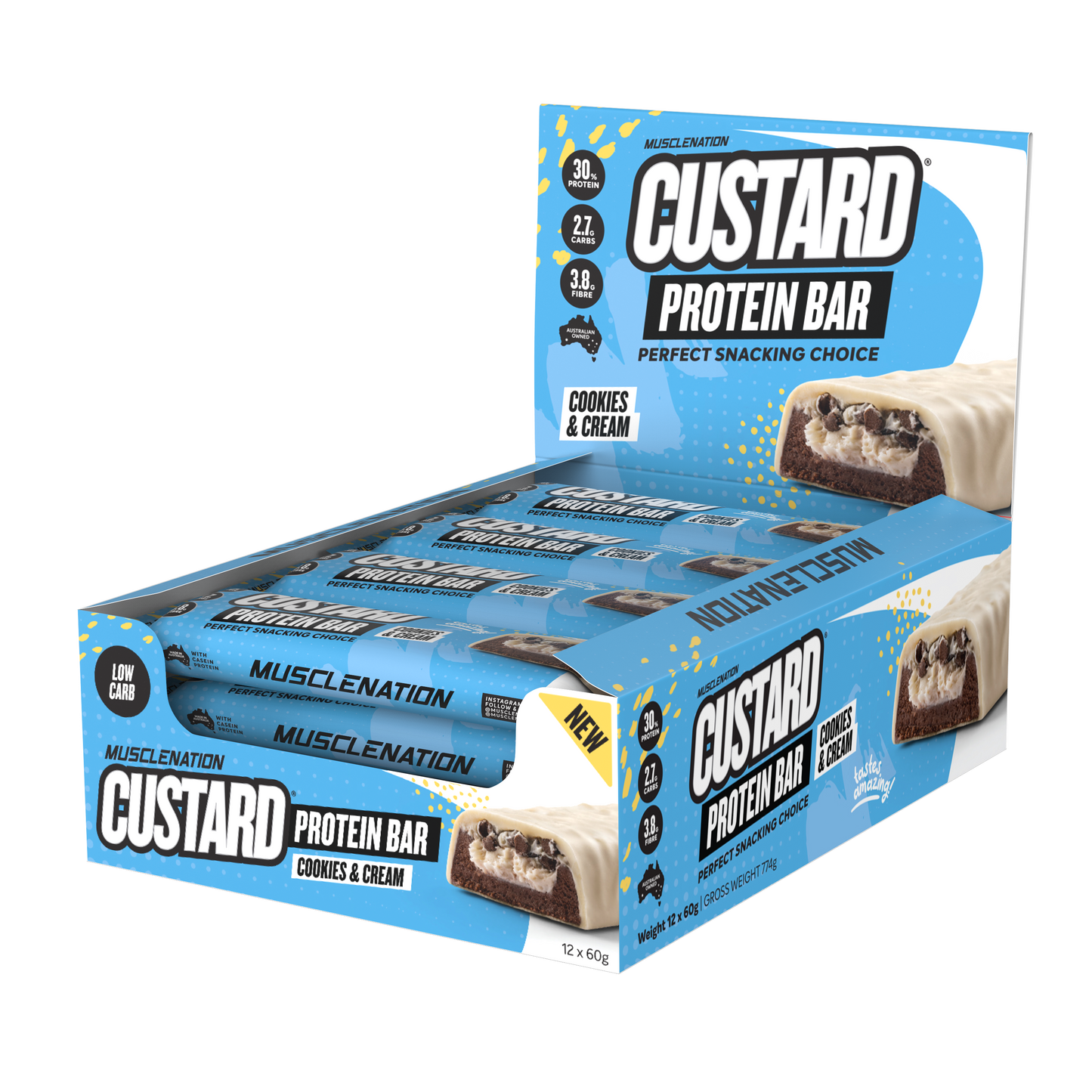 Muscle Nation Custard Protein Bar 60g Cookies & Cream - 12 Pack