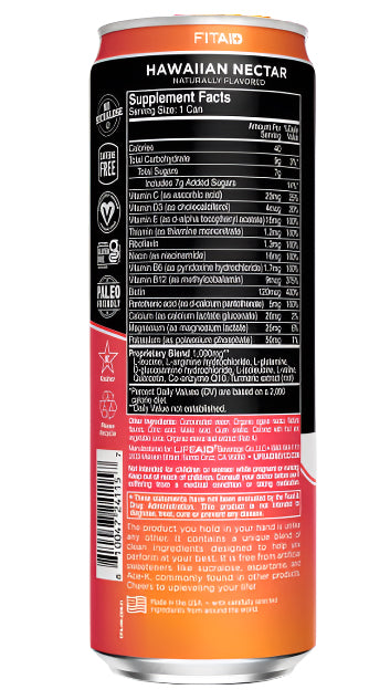 Can of Fit & Free Hawaiian Nectar with supplement facts label