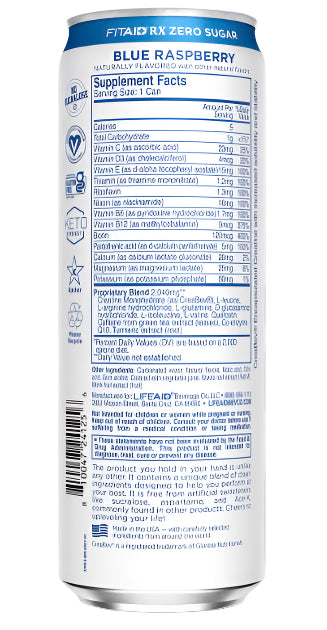 FITAID RX ZERO Recovery + Creatine 355ml - Blue Raspberry - 12 Pack