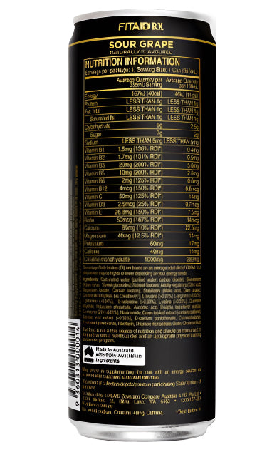 Sour Grape energy drink can with nutrition information label