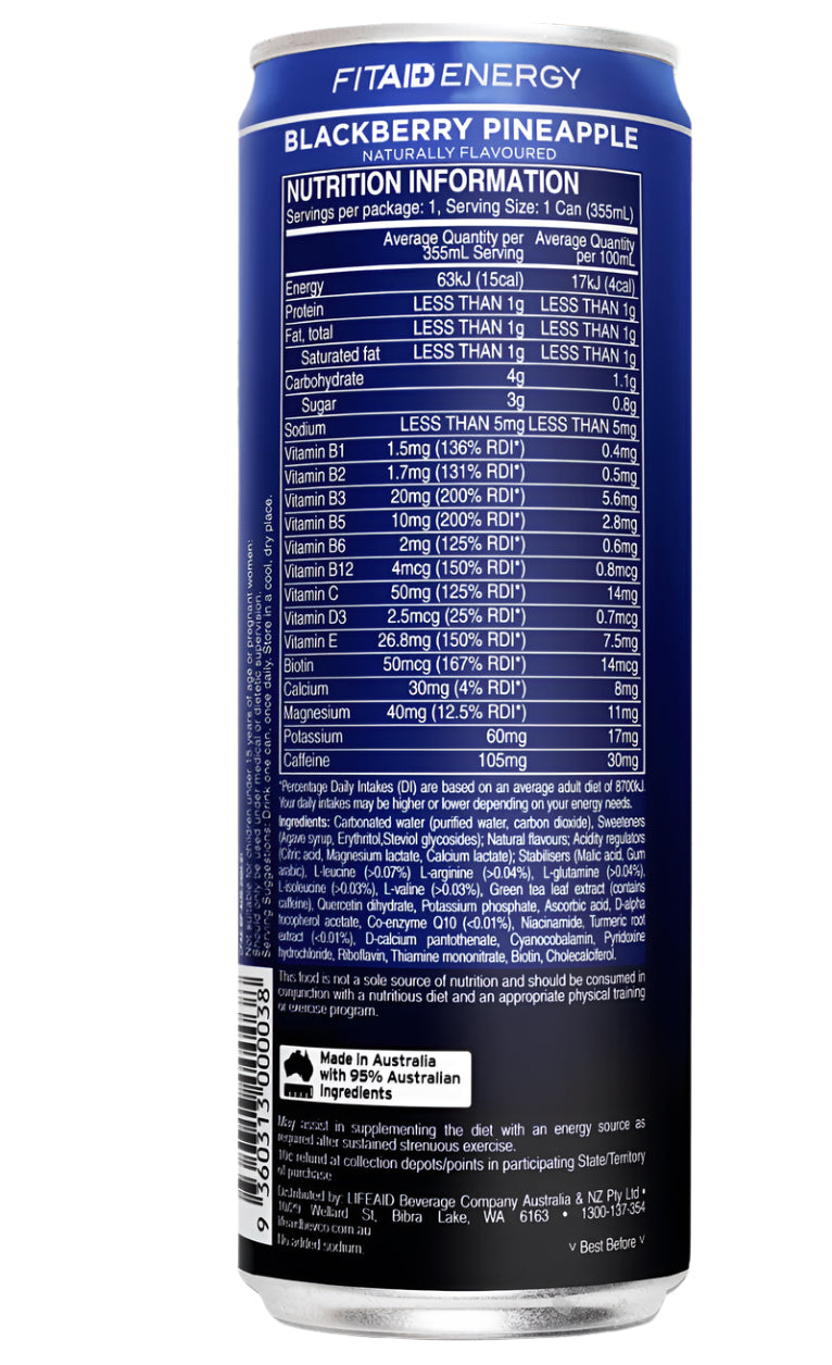 FITAID Energy 355ml Blackberry Pineapple - 12 Pack