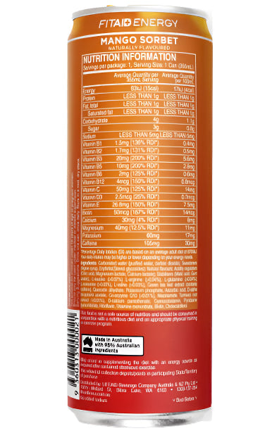 FITAID Energy 355ml Mango Sorbet - 12 Pack