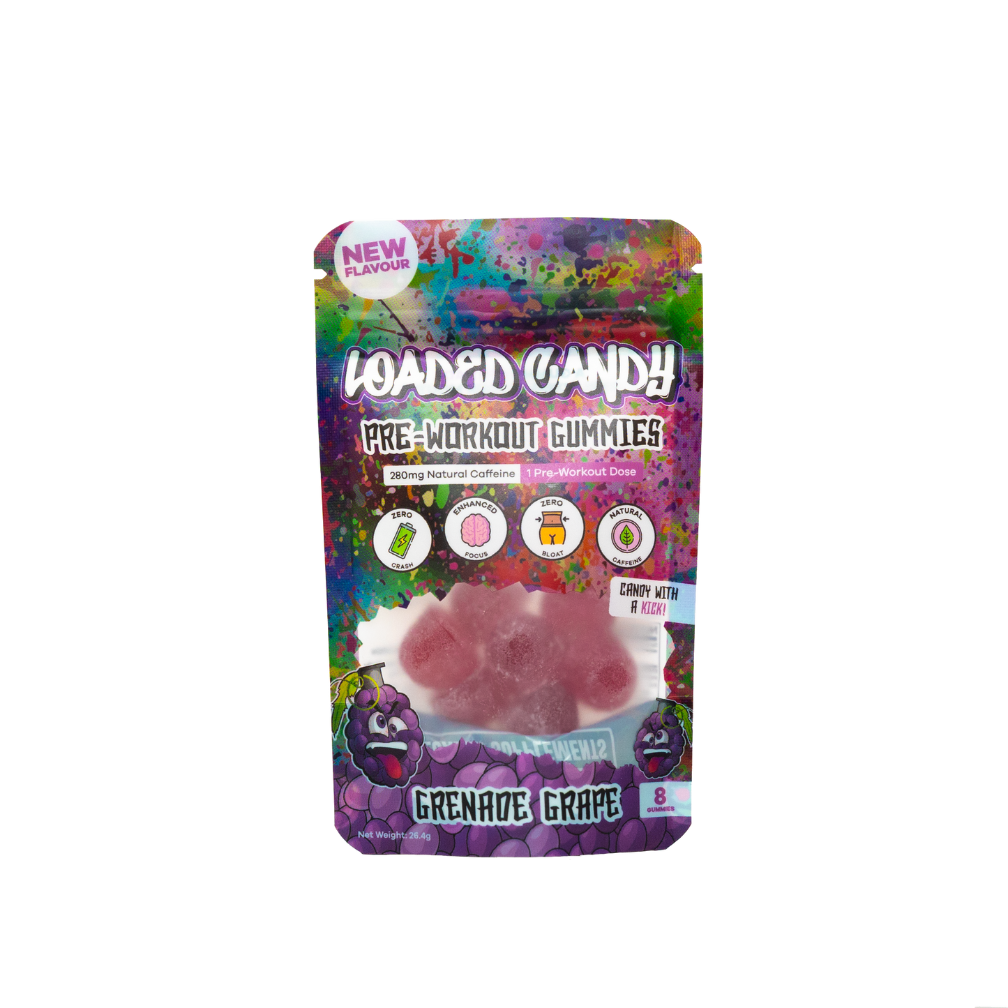 Loaded Candy Pre Workout Gummies Single Serve Grenade Grape - 10 Pack