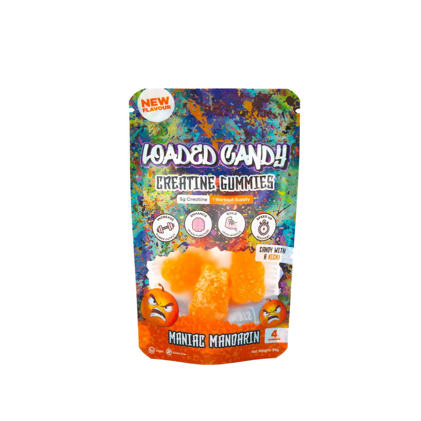 Loaded Candy Creatine Gummies Single Serve Maniac Mandarin - 10 Pack