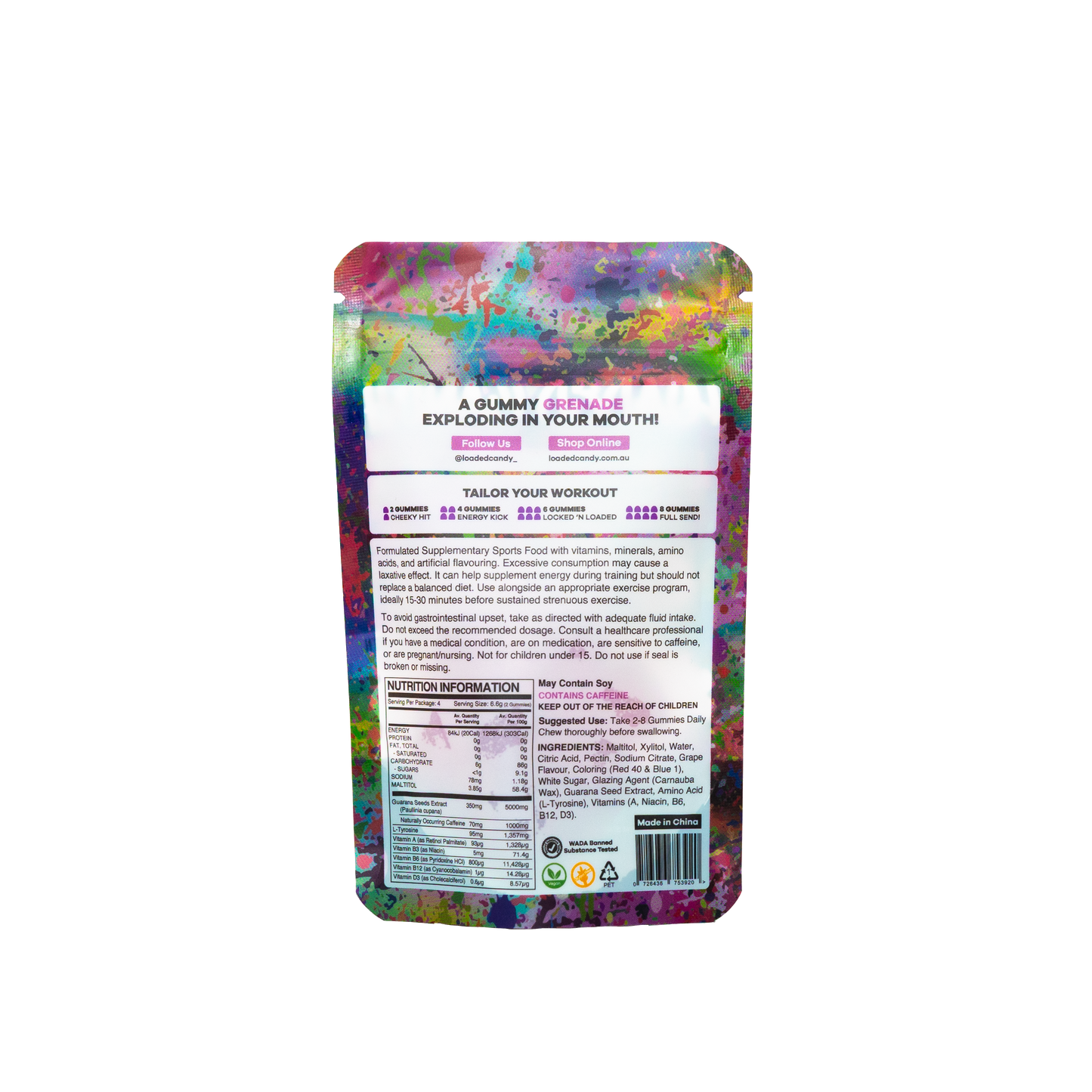 Loaded Candy Pre Workout Gummies Single Serve Grenade Grape - 10 Pack