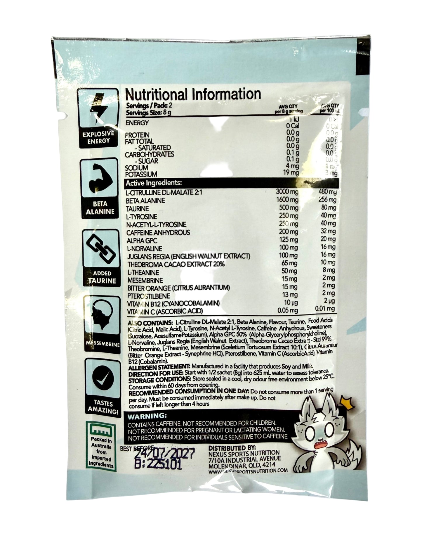 NEXUS Per4m Pre-workout Sachet - White Blizzard - 10 Pack