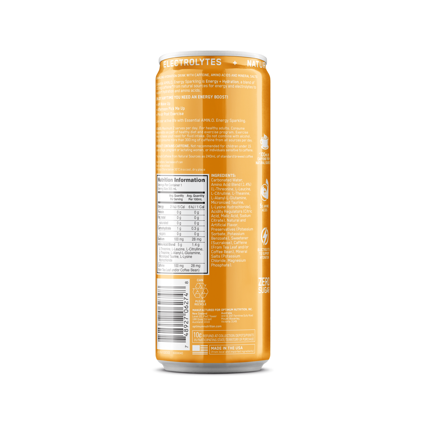 ON Amino Energy Sparkling - 355ml - Mango Pinelime - 12 Pack