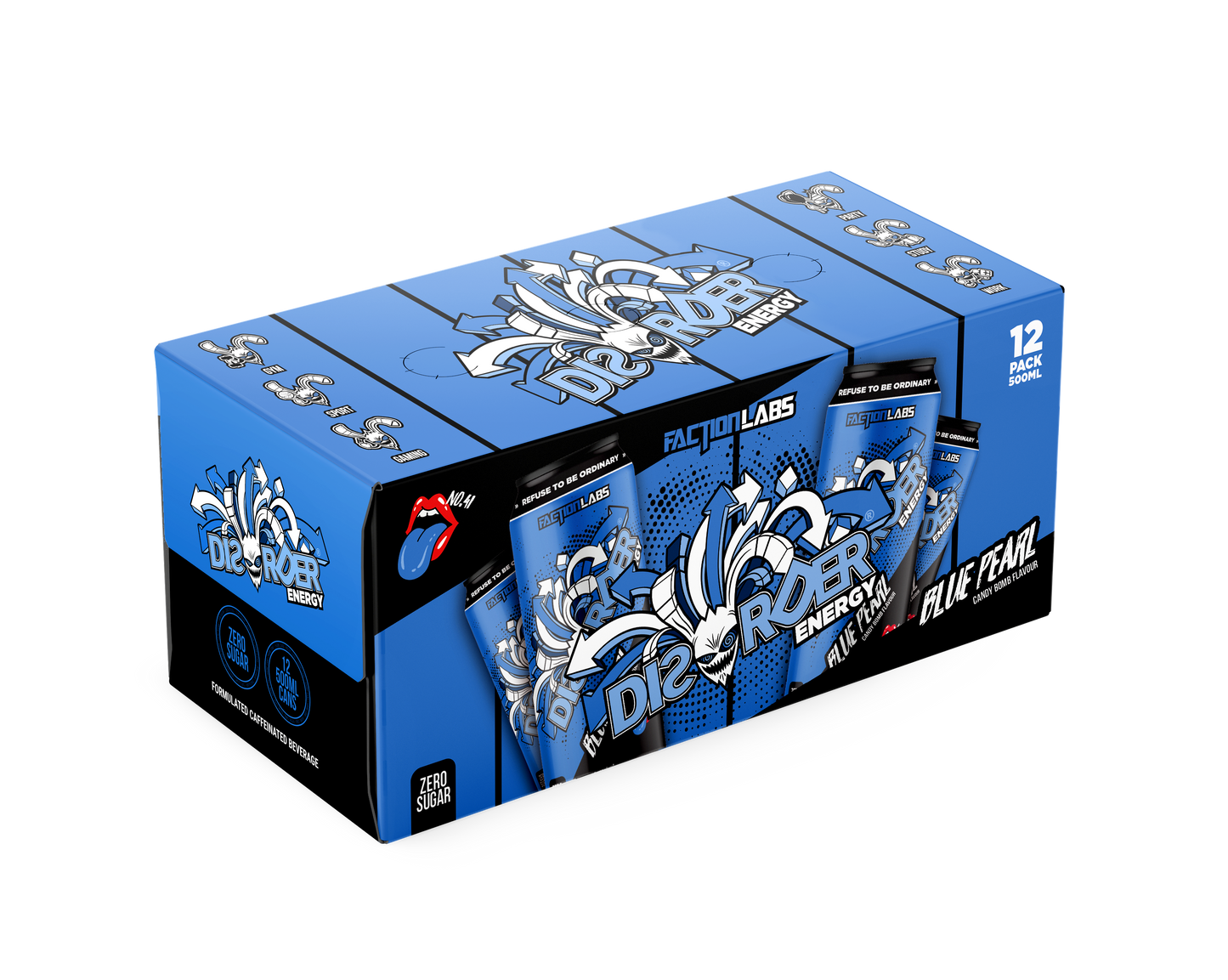 Faction Labs DISORDER Energy RTD 500ml Blue Pearl - 12 Pack