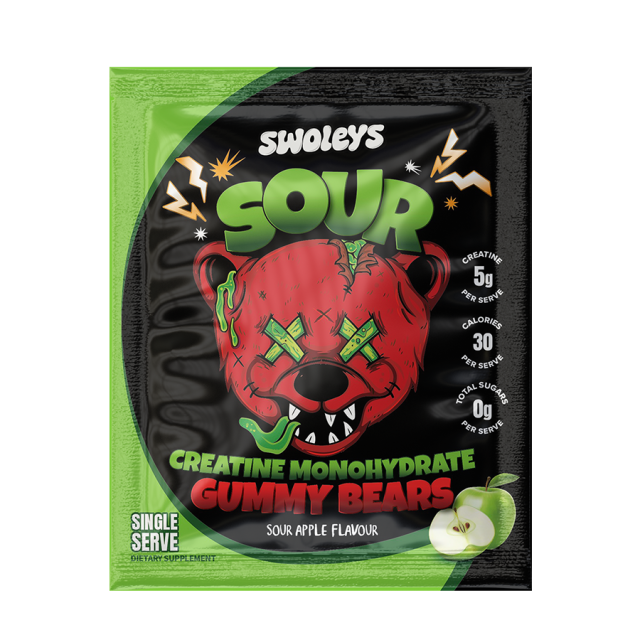 Swoleys Sour Creatine Gummy Bears Single Serve Sachet Green Apple - 6 pack