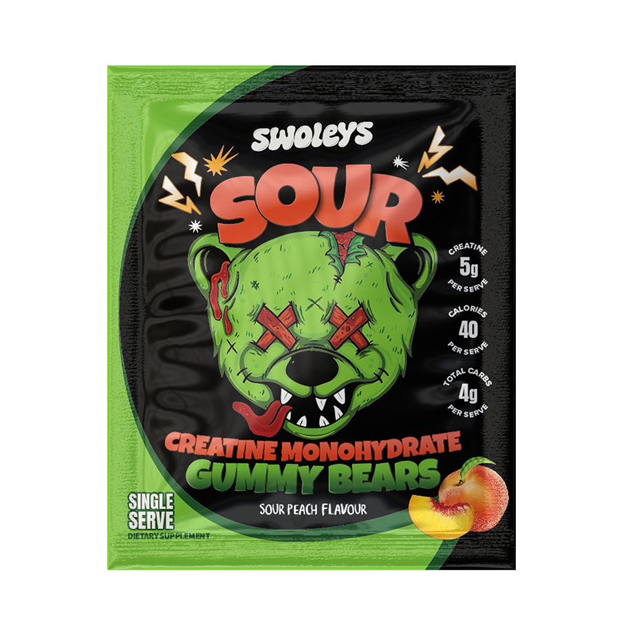 Swoleys Sour Creatine Gummy Bears Single Serve Sachet Peach - 6 pack