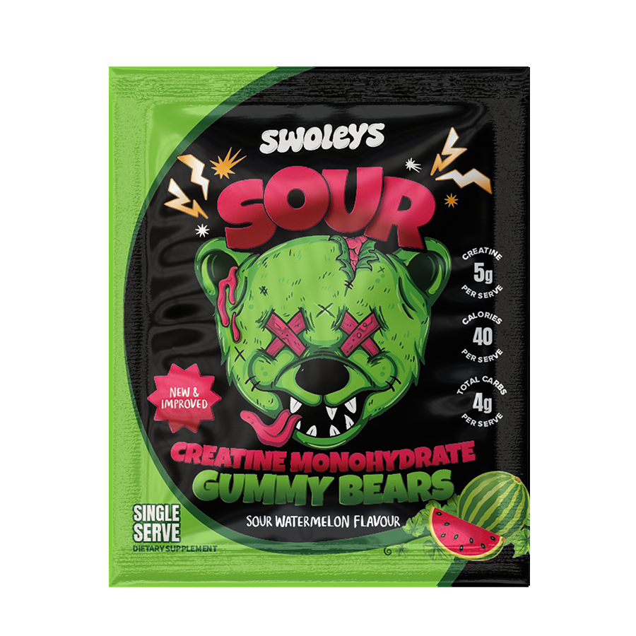 Swoleys Sour Creatine Gummy Bears Single Serve Sachet Watermelon - 6 pack