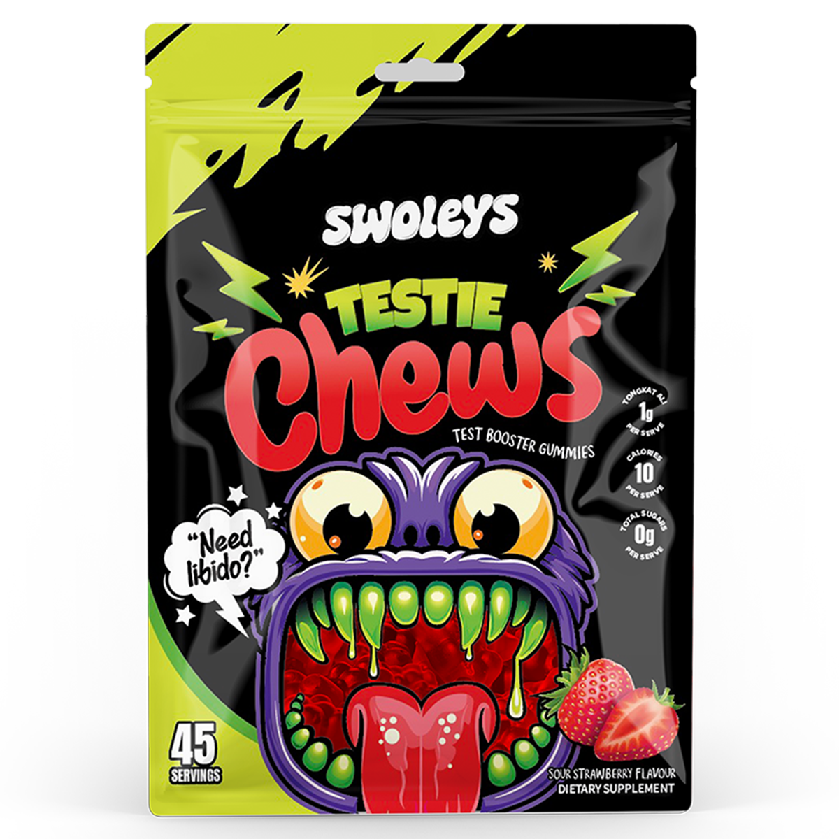 Swoleys Testie Test Booster Chews 45 serve Strawberry