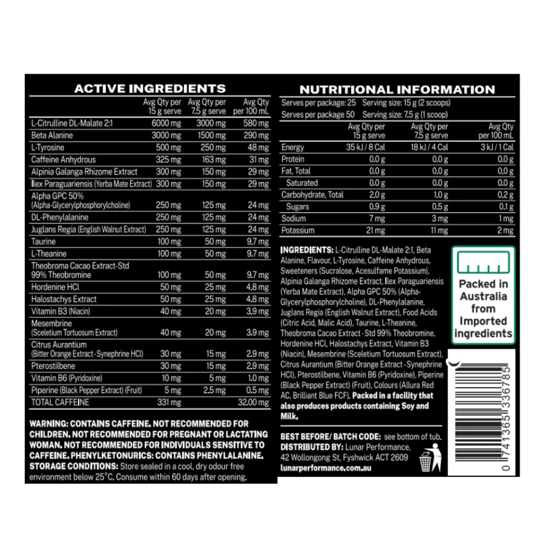 Lunar Performance APOLLO Pre-Workout Sachet Lemon Sherbet - 10 Pack