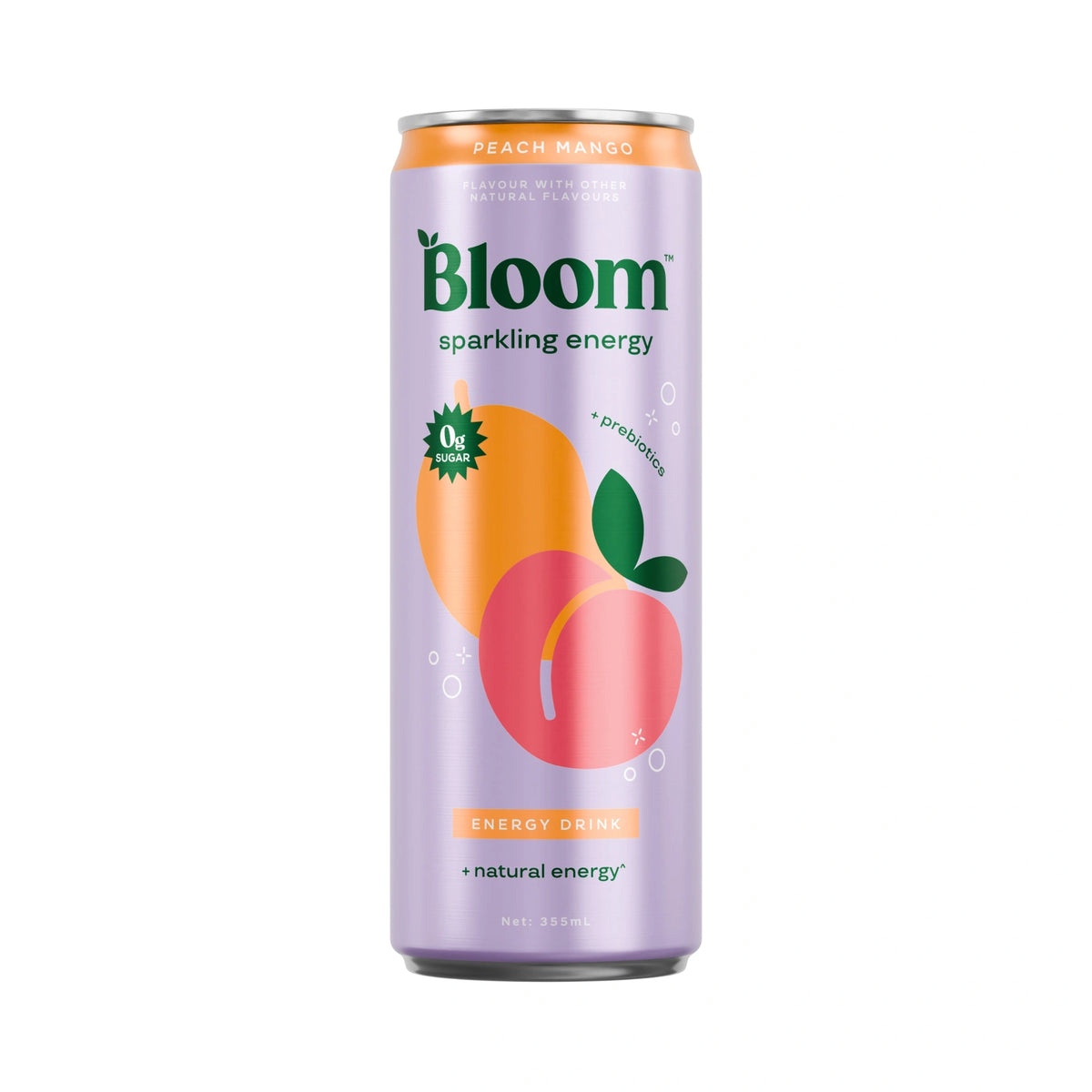 Bloom Sparkling Energy Drink 355ml Peach Mango - 12 Pack