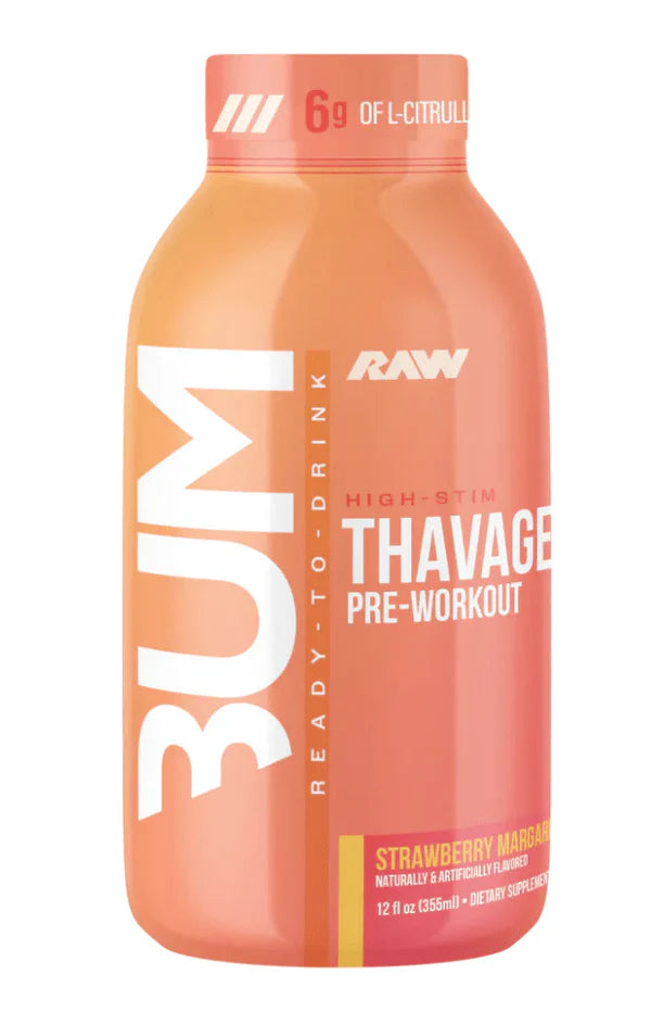 Bum Thavage pre-workout supplement bottle on a white background
