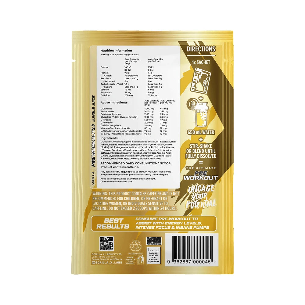 Gorilla X Labs Pre-Workout Sachet Jungle Juice - 10 pack
