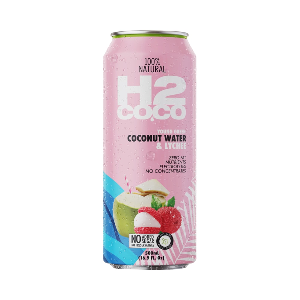 H2 COCO Coconut Water & Lychee 500ml Can - 12 Pack