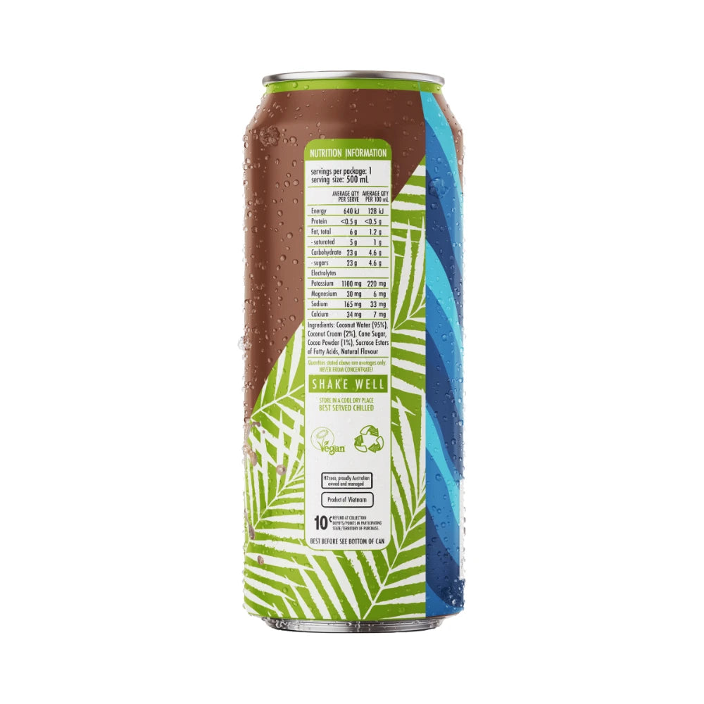 H2 COCO Coconut Water Chocolate flavoured 500ml Can - 12 Pack