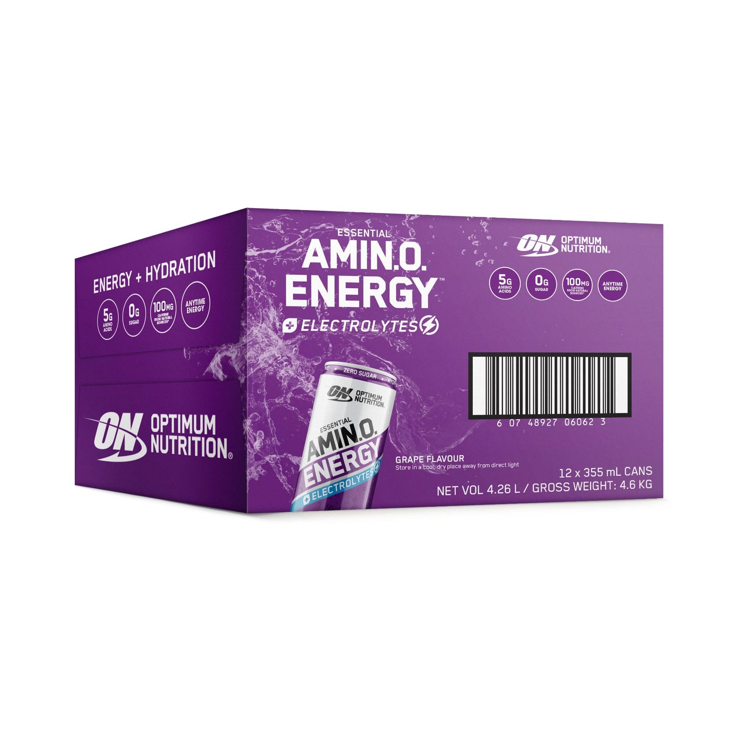 ON Amino Energy Sparkling Energy Drink 355ml Grape Box