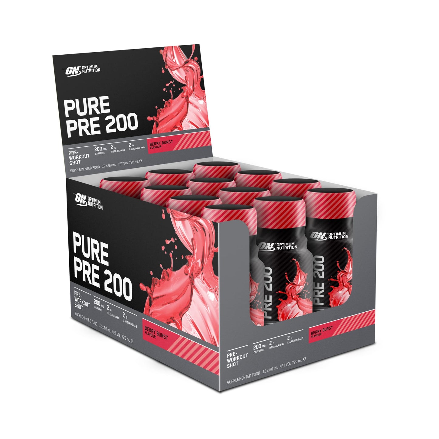 ON Pure Pre 200 Pre-Workout Shot - Berry - 12 Pack