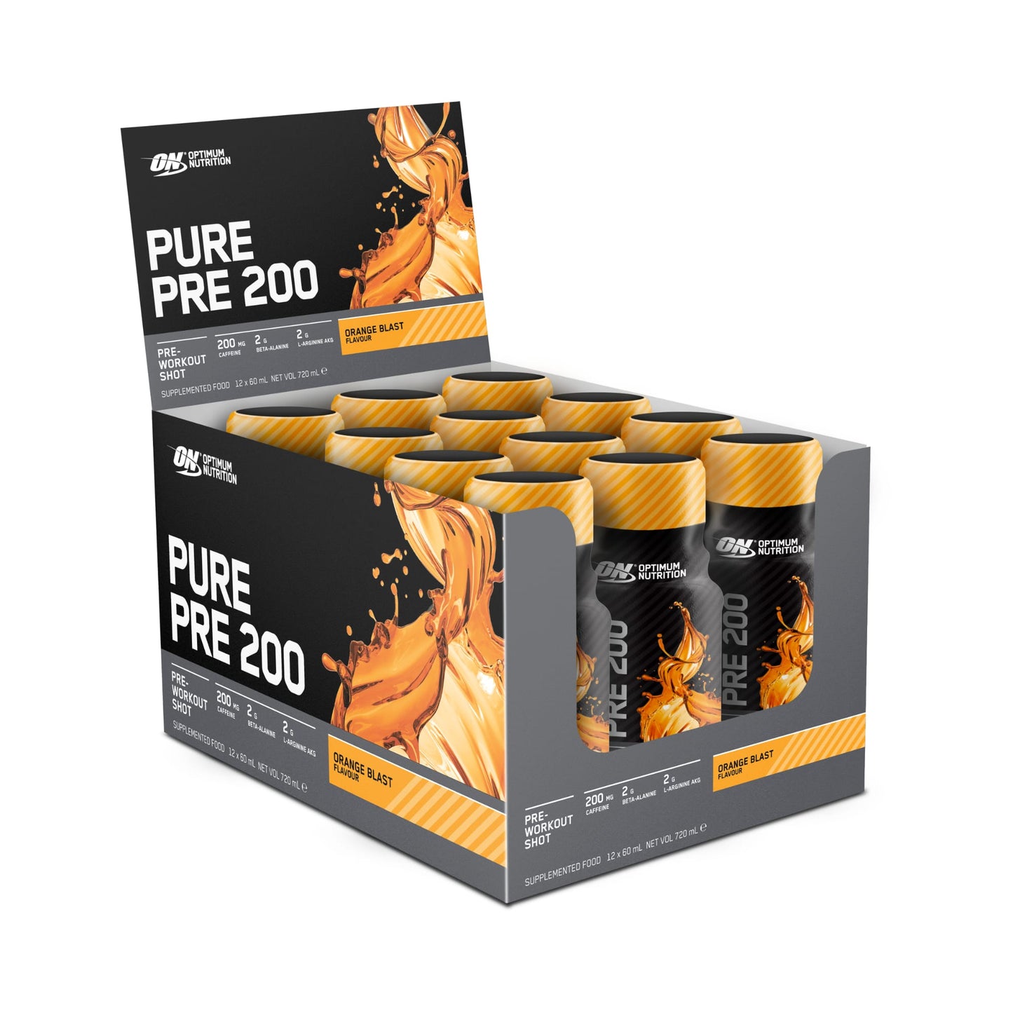 ON Pure Pre 200 Pre-Workout Shot - Orange - 12 Pack