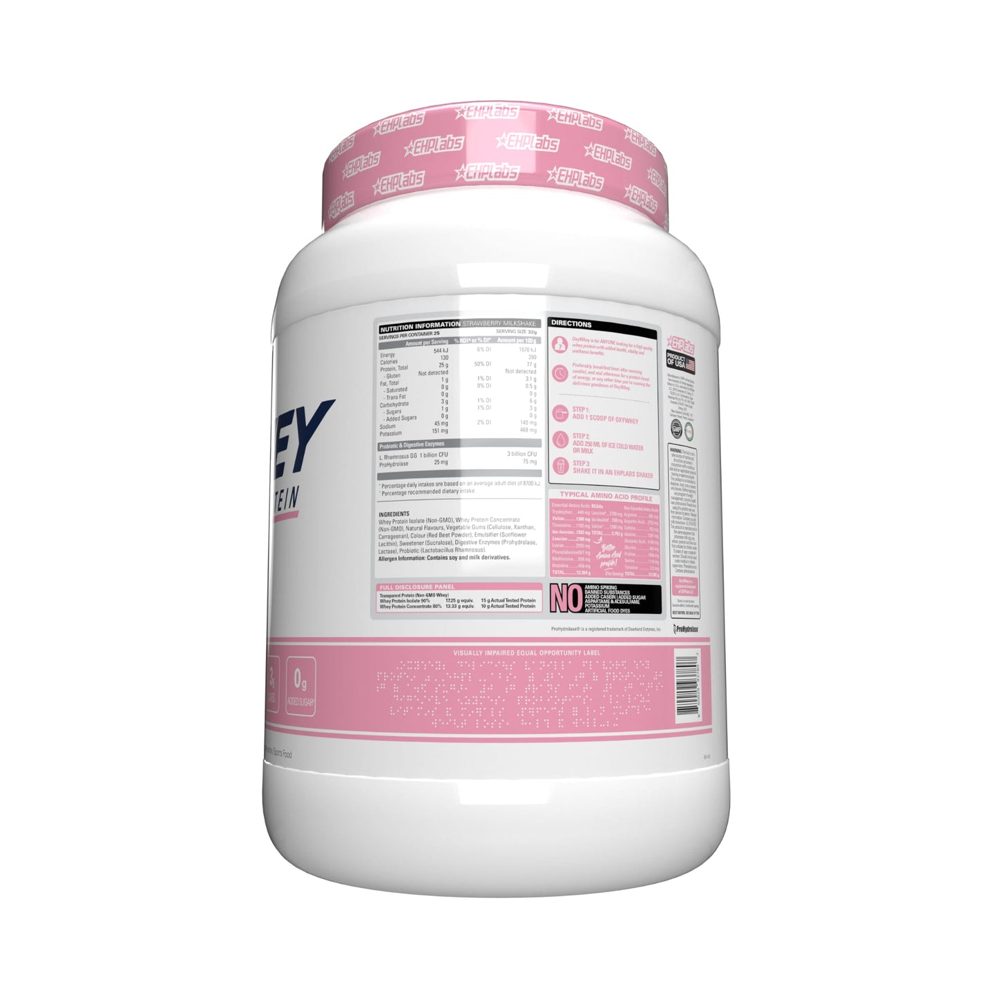 EHP Labs Oxywhey 2lb Lean Whey Protein Strawberry Milkshake - 25 serve