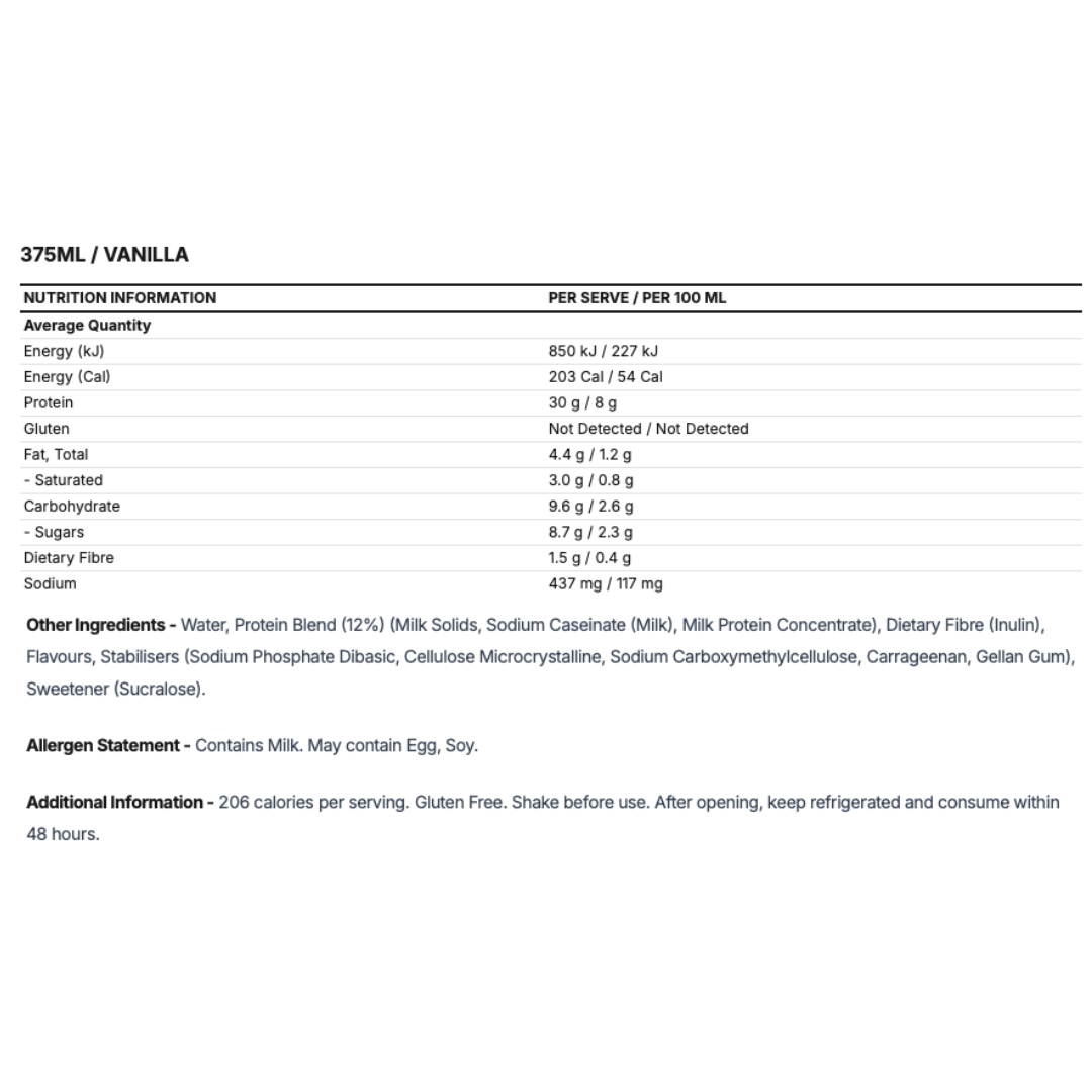 ON High Protein Shake 30g - 375ml Vanilla - 12 Pack