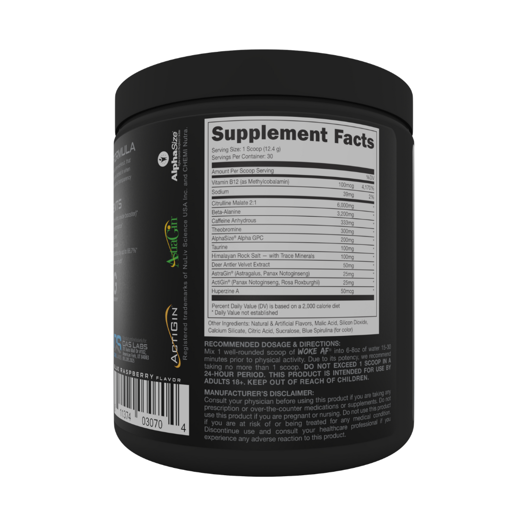 WOKE AF High Stimulant Pre Workout 30 Serve Blue Raz Lemonade