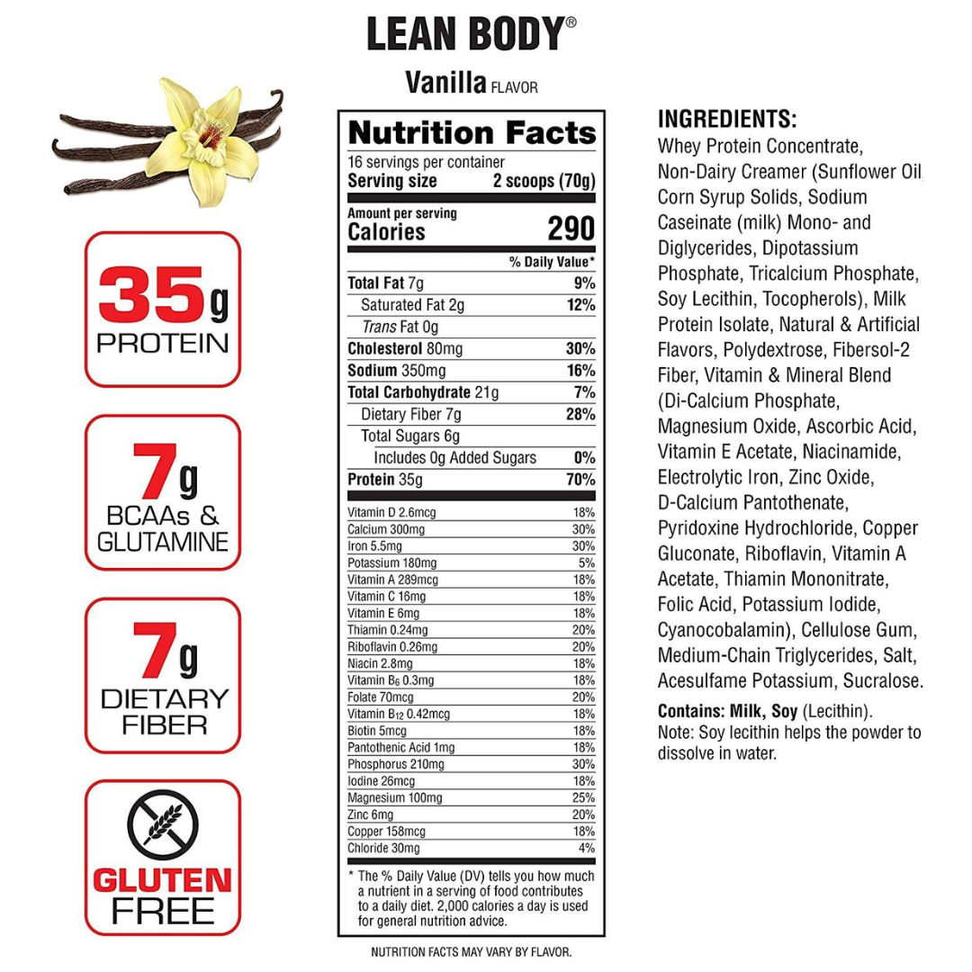 Lean Body 40g Protein RTD 500ml Vanilla - 12 Pack