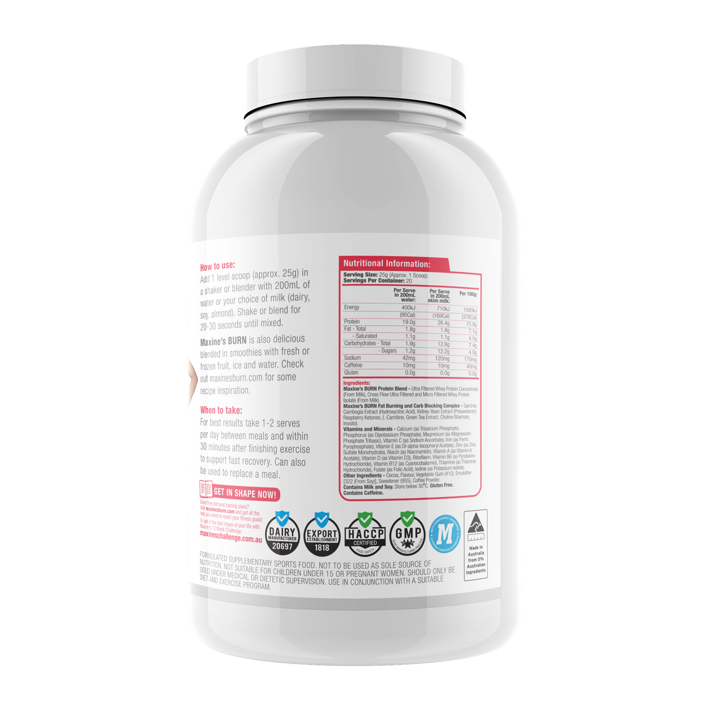 MAXINE'S Burn Protein 500g Vanilla Ice Cream CLEARANCE