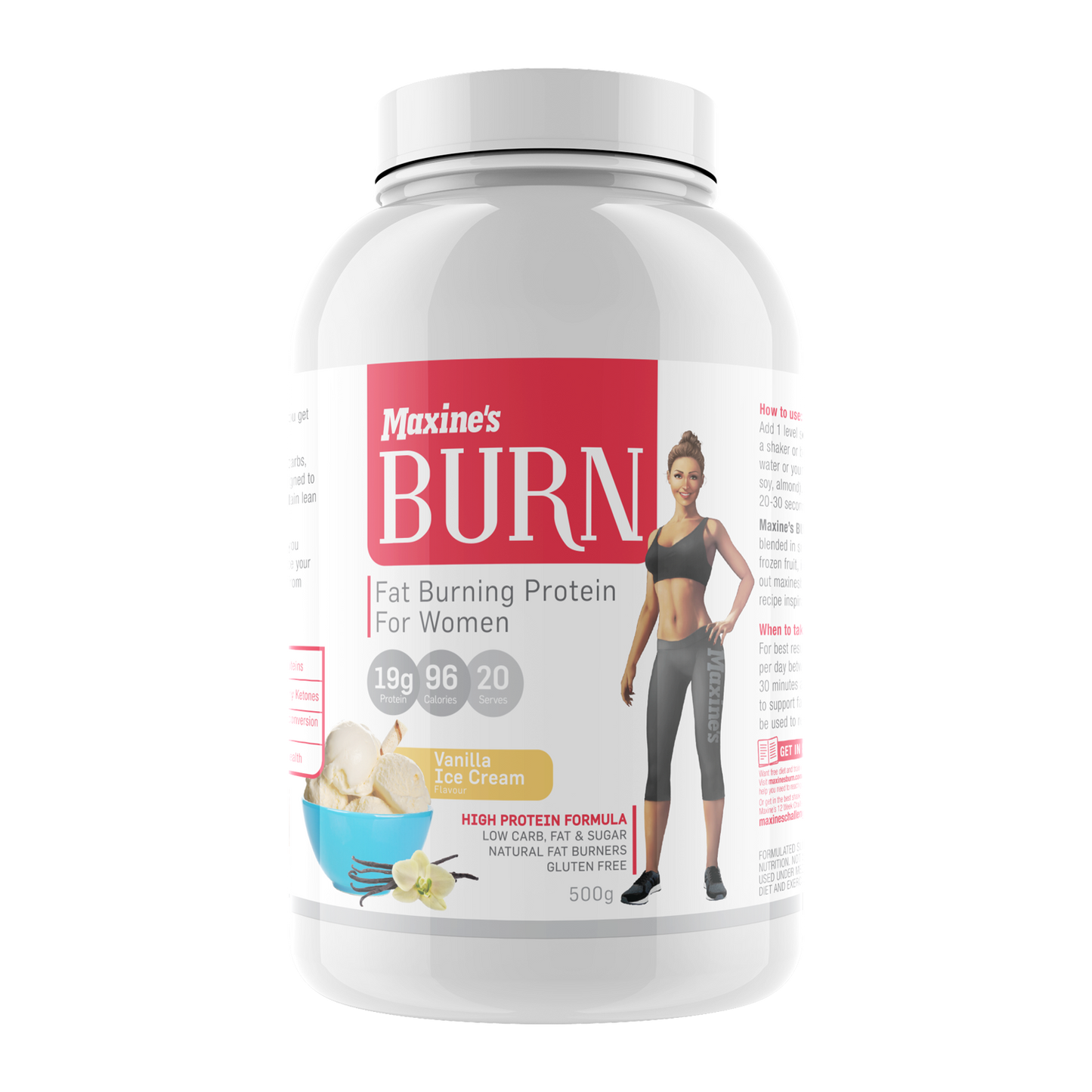 MAXINE'S Burn Protein 500g Vanilla Ice Cream CLEARANCE