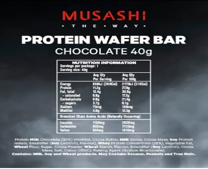 Musashi Wafer Bar - 40g - Choc - 12 Pack