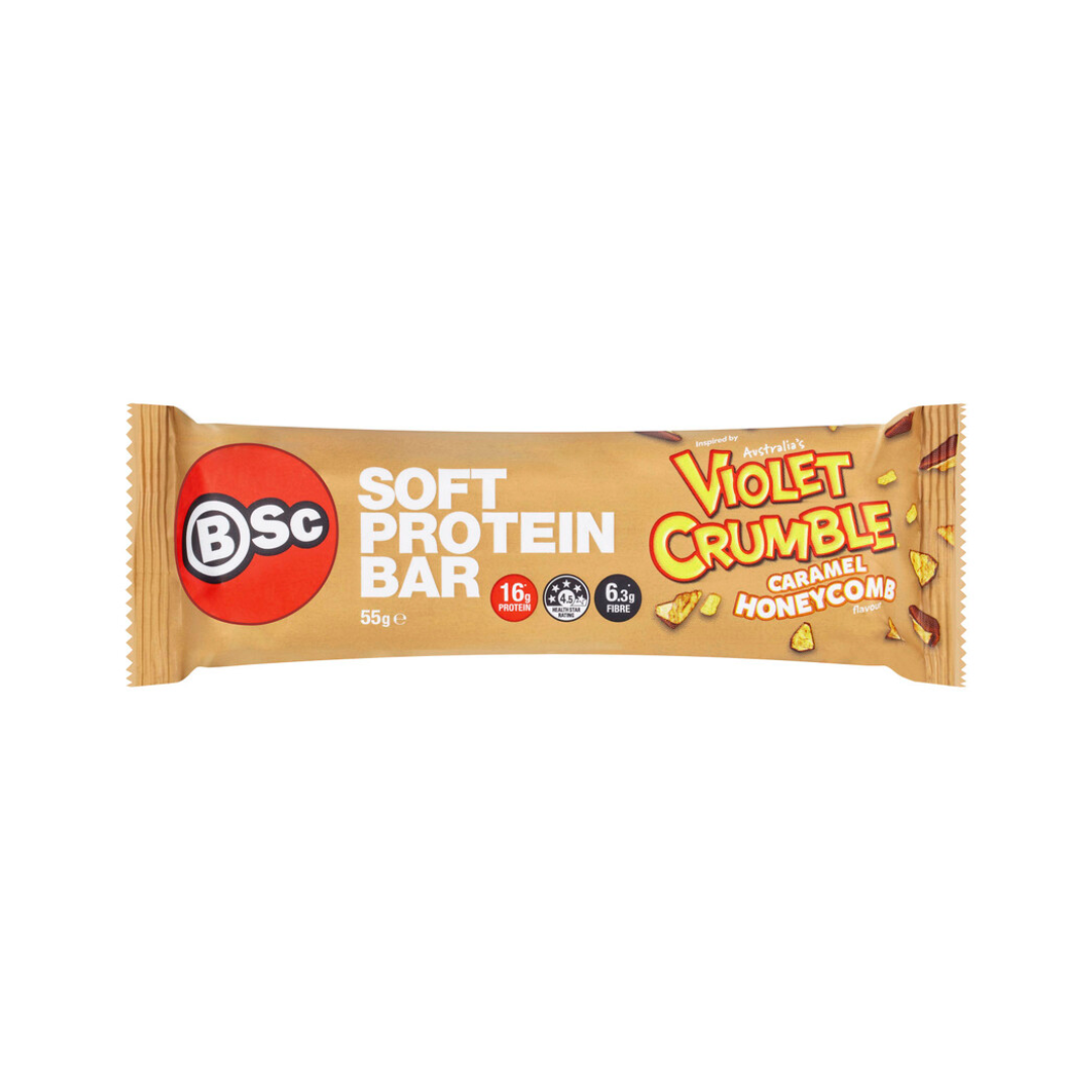 BSc Violet Crumble Soft Protein Bar 55g Caramel Honeycomb - 12 Pack