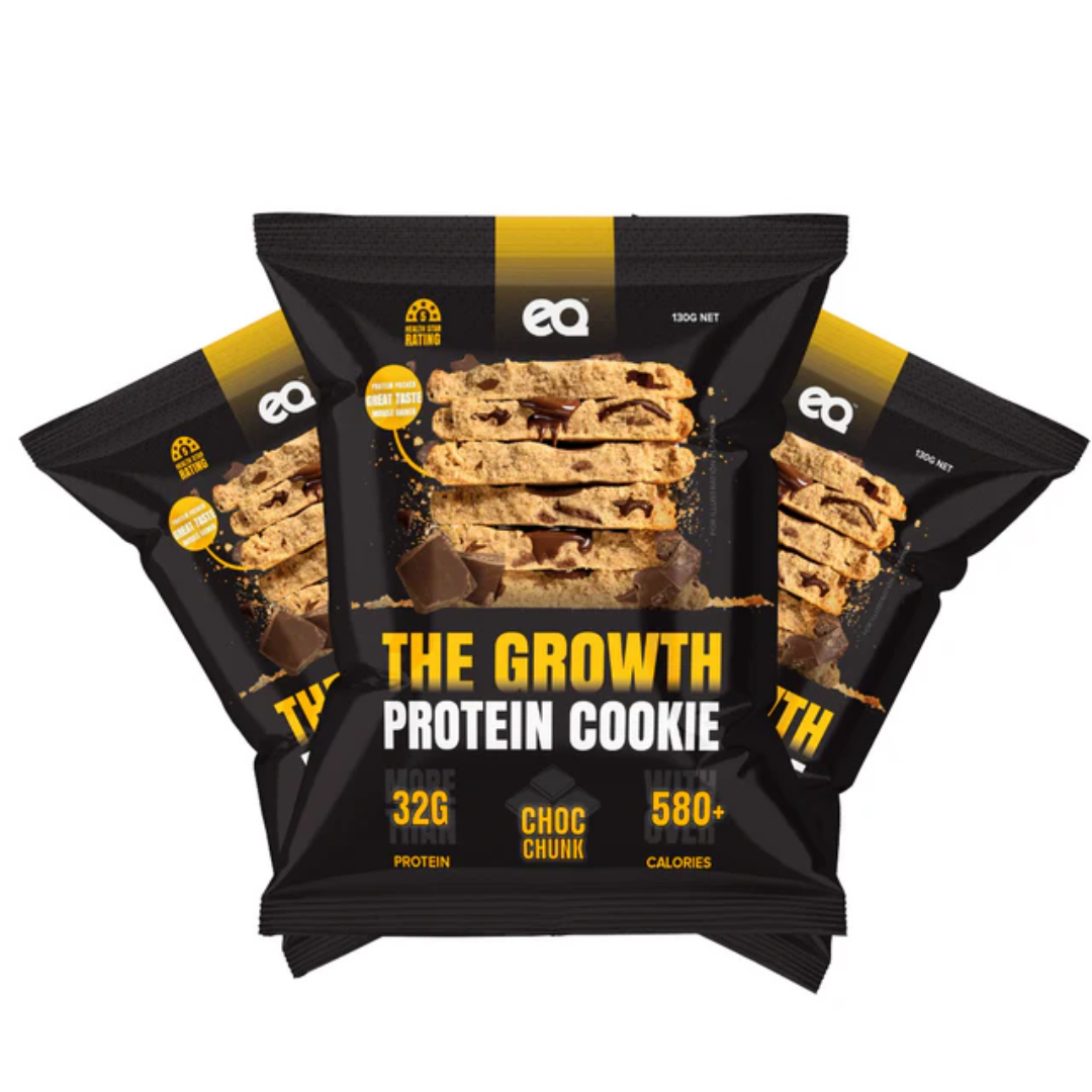NEW EQ Growth Protein Cookie 130g Choc Chip - 12 Pack