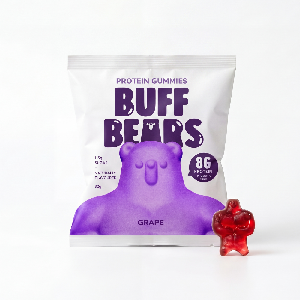 Buff Bears Protein Gummies 32g Grape + Prebiotic Fibre - 12 Pack
